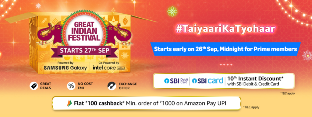 Amazon Great Indian Festival Sale Starts  from 27thsep